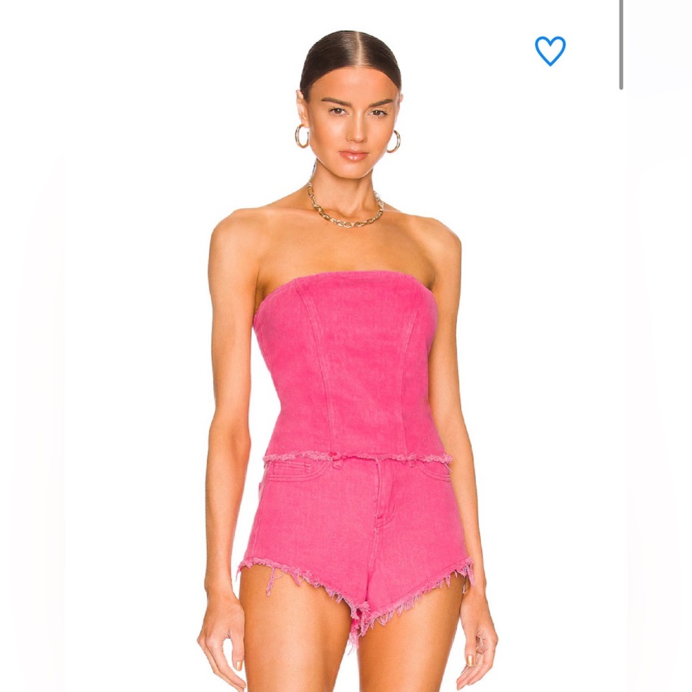 superdown Pink Denim Tube Top Zip Strapless Corset